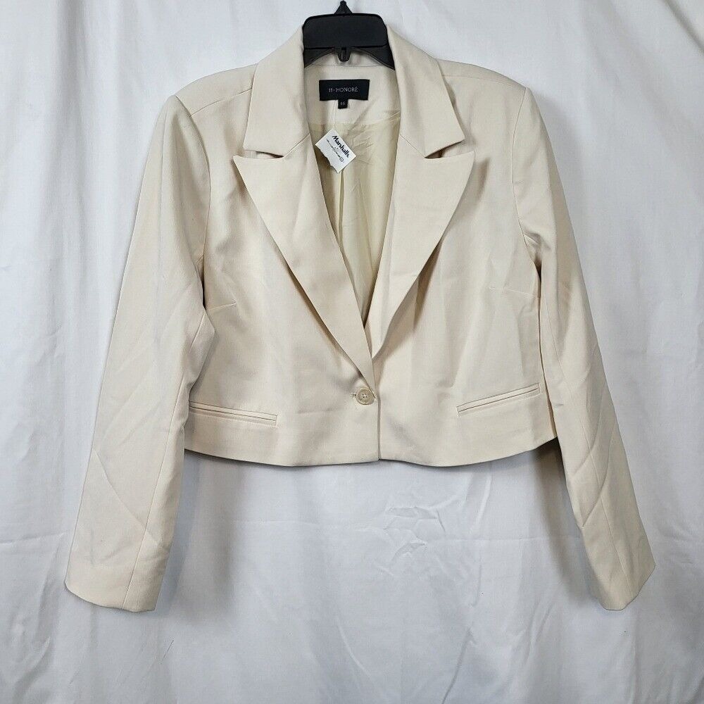 11 Honoré Women's Bone Ivory Priya Cropped Single-Breasted Career Blazer 16 New